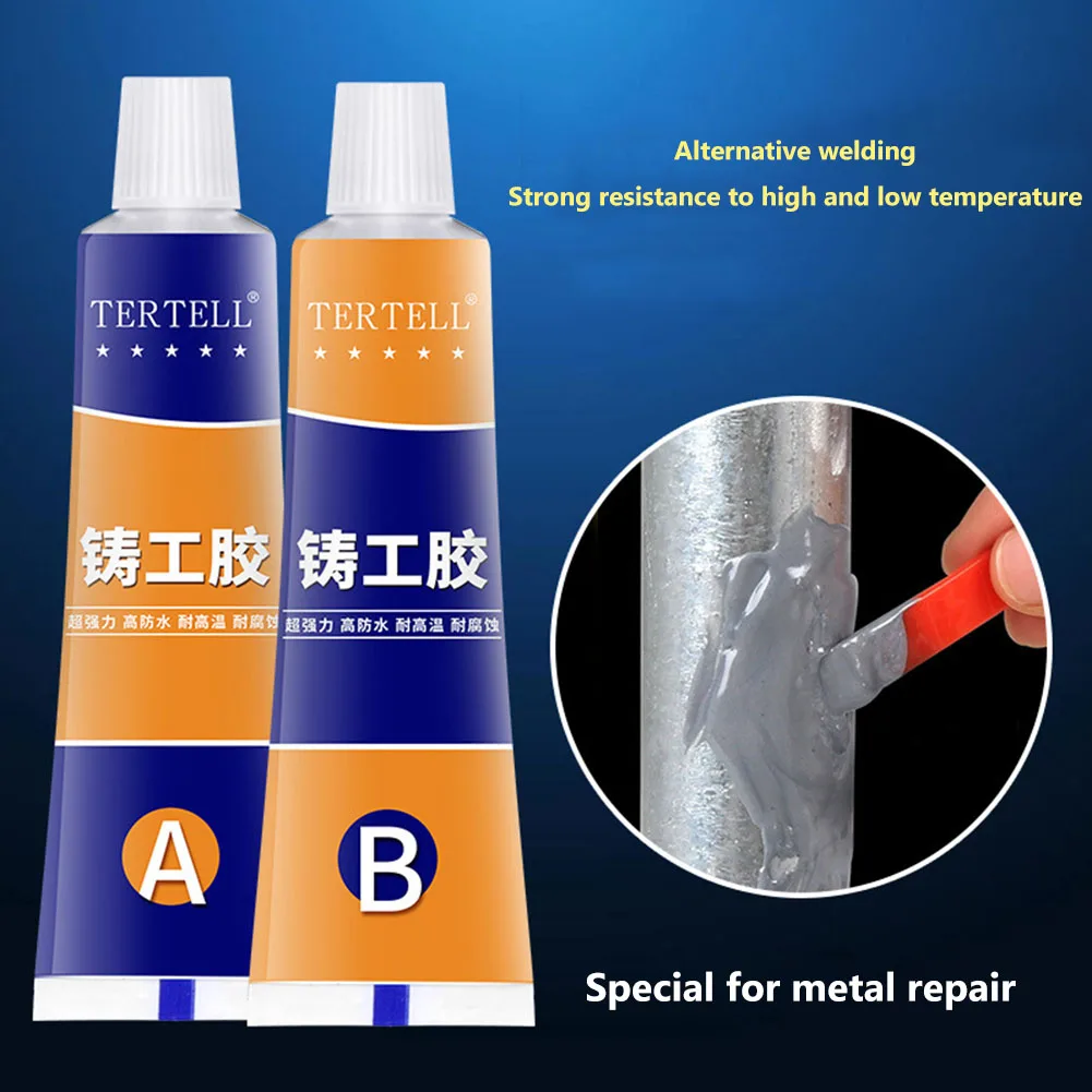 Pasta de reparación de Metal para el hogar, Pegamento de supersoldadura resistente al calor, Gel de pasta de hierro y acero, herramienta de fundición artesanal, 2 piezas A + B  pegamento fuerte
