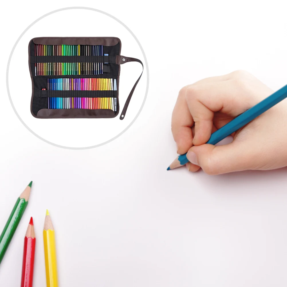 Leinwand-Bleistiftverpackungsrolle, 72 Löcher, aufrollbares Federmäppchen, großes Fassungsvermögen, Organizer, Zeichenstift, Aufbewahrungstasche, Kunst-Briefpapier-Tasche