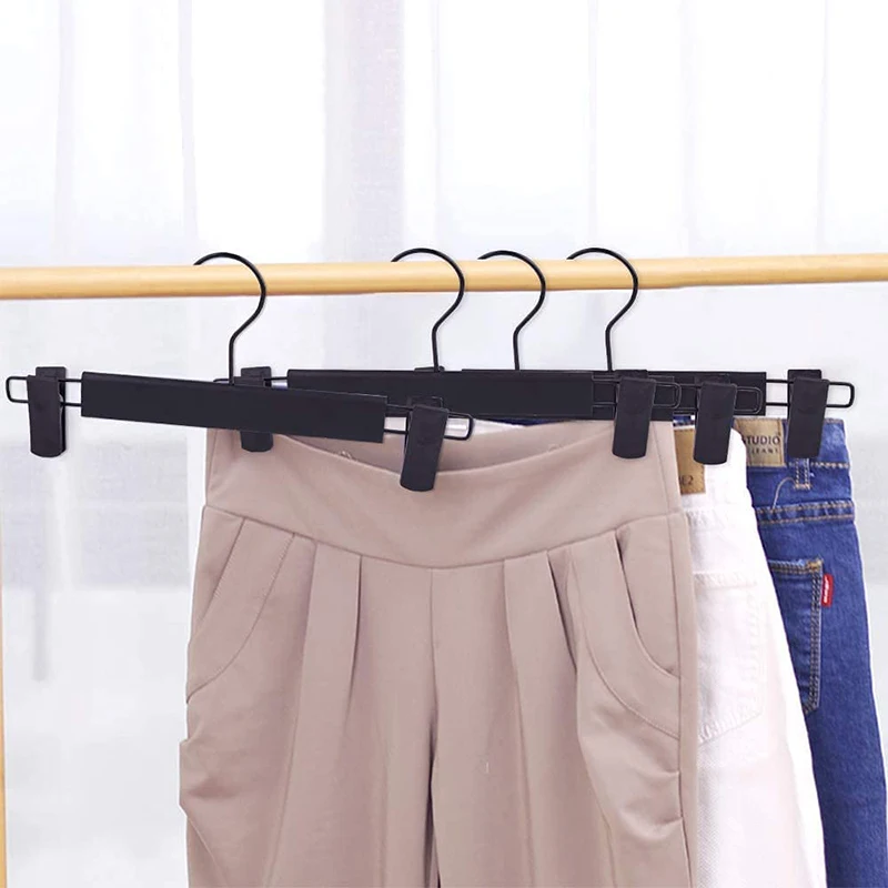 Pants Hangers with Adjustable Anti-Rust Clips for Pants, Skirts, Clothes Hangers, Plastic and Stainless Steel Material