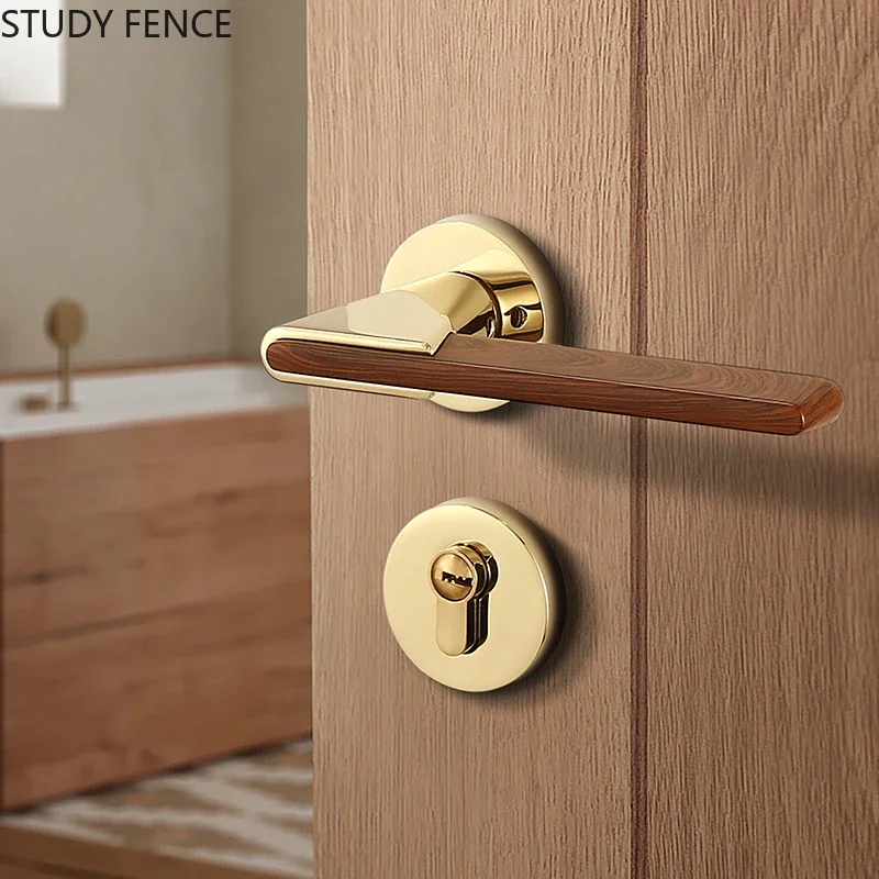 1 Set Zinc Alloy Door Lock, Indoor Bedroom, Room Split Wooden Door Lock,Silent Magnetic Suction Door Handle,Hardware Accessories