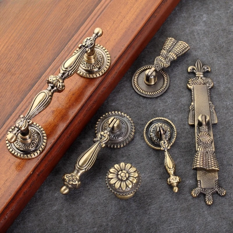 European antique bronze fancy retro hanging drawer wardrobe door handle American country furniture handle