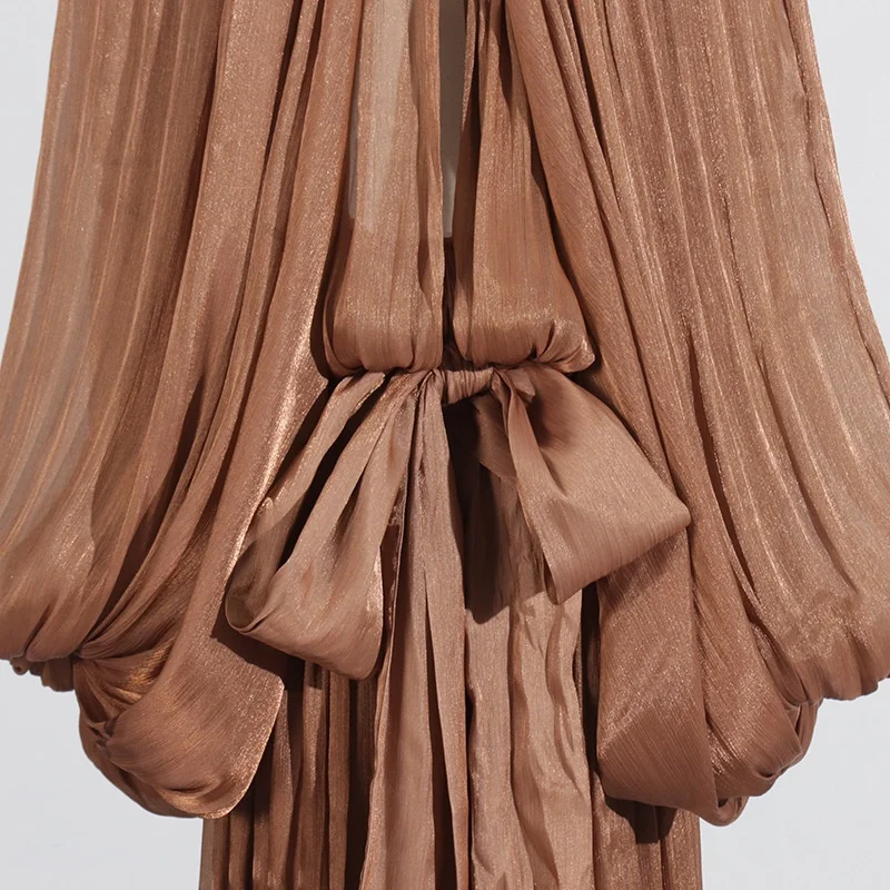 فستان أنيق مطوي ملابس الخريف للنساء بأكمام تشبه جناح الخفّاش فساتين طويلة بدون ظهر للسهرات والحفلات الراقصة فستان الحفلات والنوادي رداء نسائي