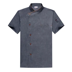 Men Grey Chef Coat Short Sleeve Apron Chef Jacket for Summer Head Chef Uniform Restaurant Hotel Kitchen Cooking Clothes Women