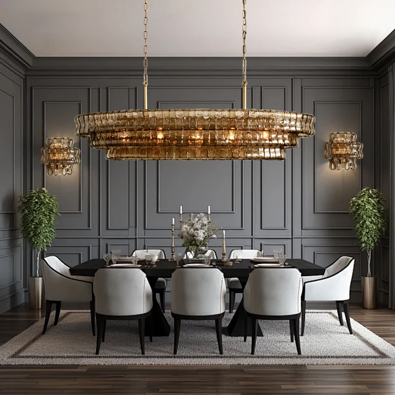 

Oval Brown Glass Ceiling Pendant Lights Vintage Light Fixture, Dimmable Classic Home Decor Suspension Lamps with Clear Glass