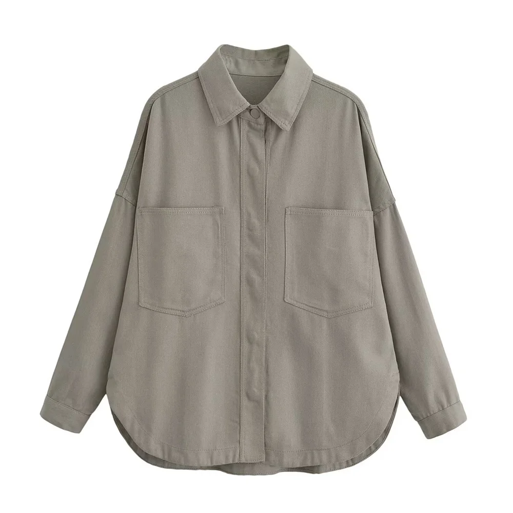 

Retro design sense, lapel, vintage women's clothing, loose oversized, handsome denim shirt jacket