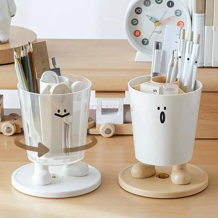 

1pcs Funny little emoji cartoon rotating pen holder storage box, student desktop creative acrylic pen holder