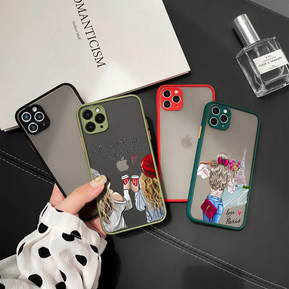 Phone Case For iphone 16 15 14 Pro Max 7 8 Plus 11 12 13 Mini XR XSMax 16Pro 15Plus Summer Girl Travel Matte Translucent Cover