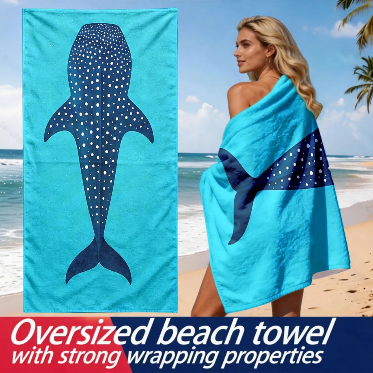 Ocean Minimalist Whale Shark Theme polyester microfiber beach towel is highly absorbent, suitable for swimming and beach outings