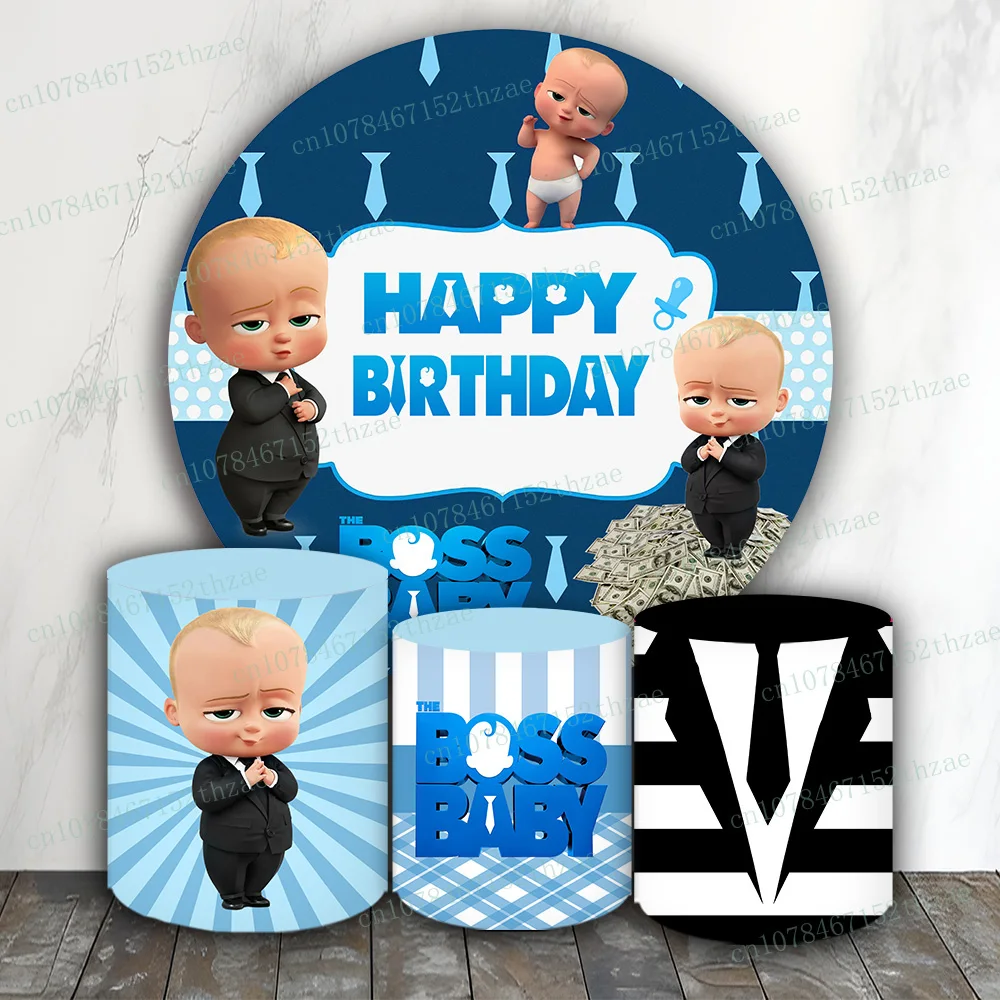 

Boss Birthday Party Photo Backdrop Baby Shower Photo Background Round&Cylinders Plinth Covers Decoration