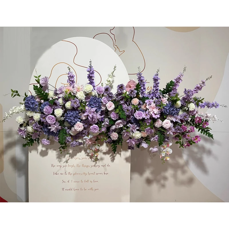 Purple Wedding Banquet Stage Backdrop Arch Flower  Floral Row Table Centerpiece Ball strips Arrangement Home Party Decor Event