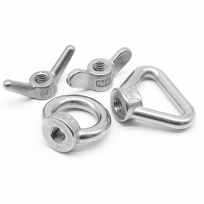 5Pcs Triangle Eyed Threaded Nuts/Wing Nuts/Eye Nut Ring Shape/Buckhorn nut 304 Stainless Steel Lifting  Bolts Thread Silver