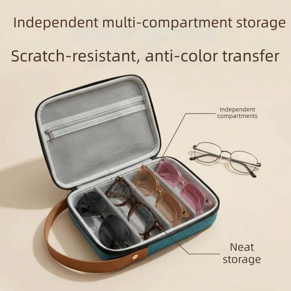 

Simple 5 Slots Eyeglasses Case Portable Hard Shell Glasses Storage Box Anti-lost Oxford Cloth Sunglasses Protective Case Women