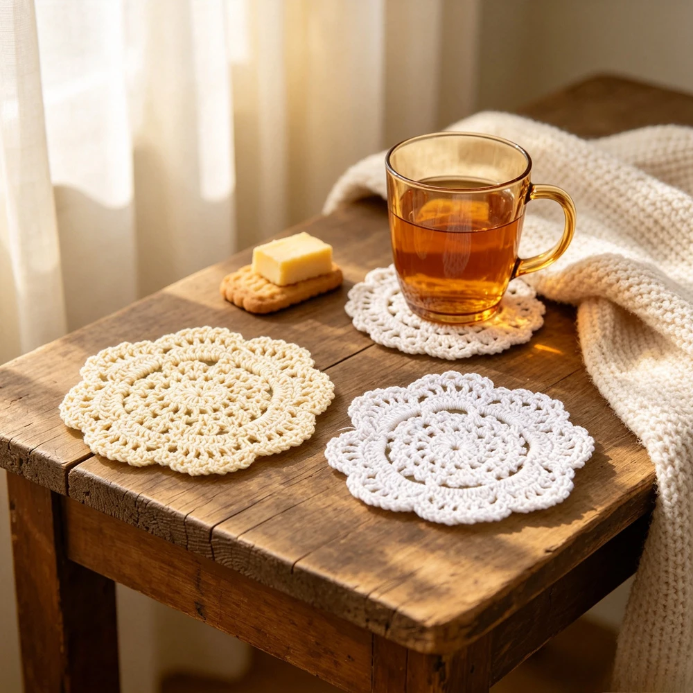 2/4/6PCS 10-40cm Handmade Crochet Cloth Lace Doilies Round Table Colth Placemats Vintage Decorate Lace Floral Tablecloths