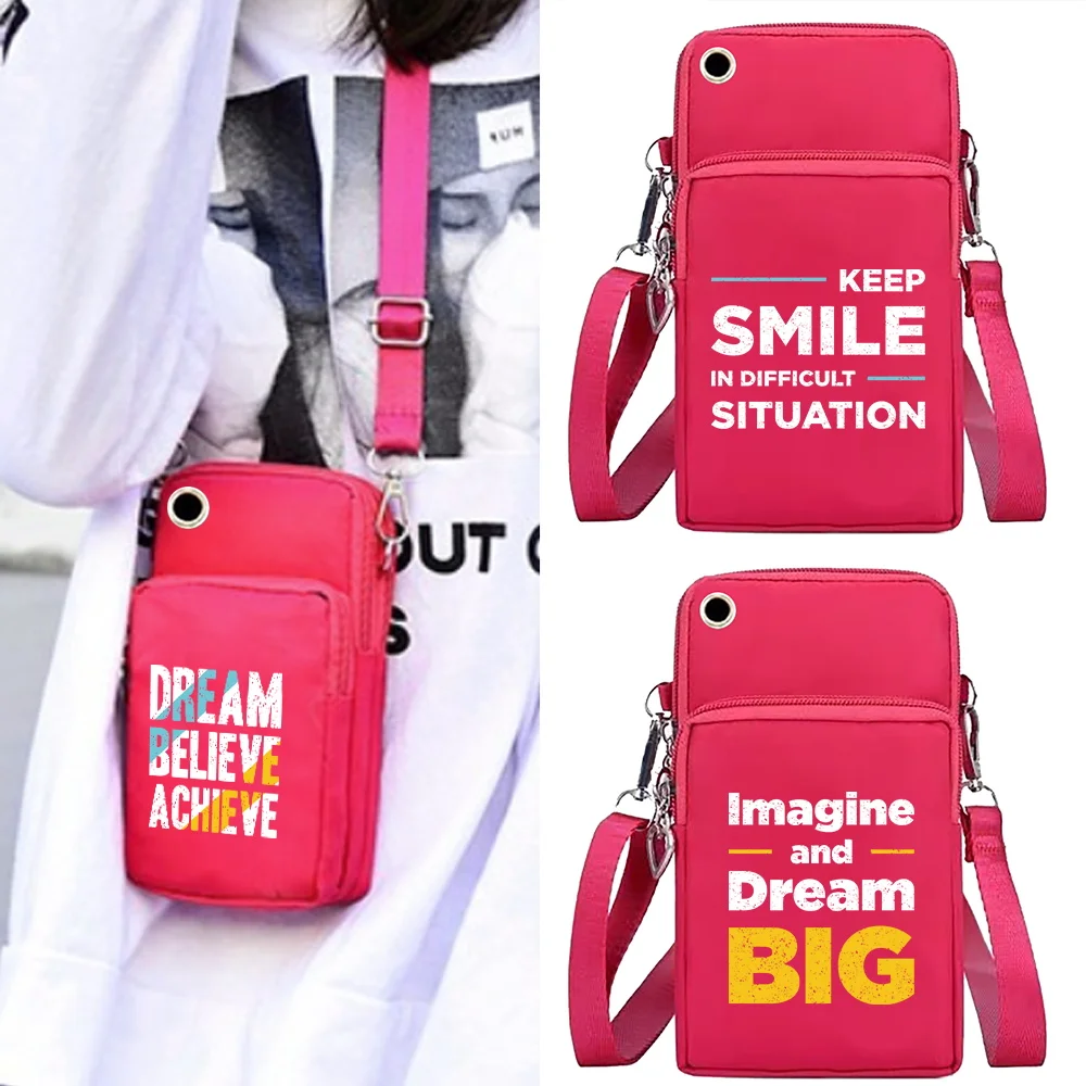 Women Crossbody Bags Wrist Pack Shoulder Messenger Bag Clutch Universal Mobile Phone Bag Coin Purse Arm Bag Wallet Phrase Series