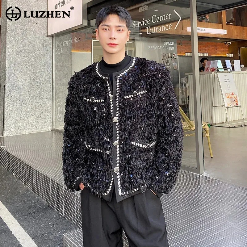 

LUZHEN Роскошная куртка в стиле пэчворк с блестками из искусственного меха, модное утолщенное пальто, модный нишевый дизайн с круглым вырезом, новый JY4643