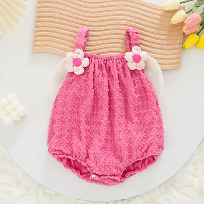 2026 Summer New Baby Bodysuit Girls Sweet Flower Bow Decoration One Piece Infant Clothes  3-24 Momths