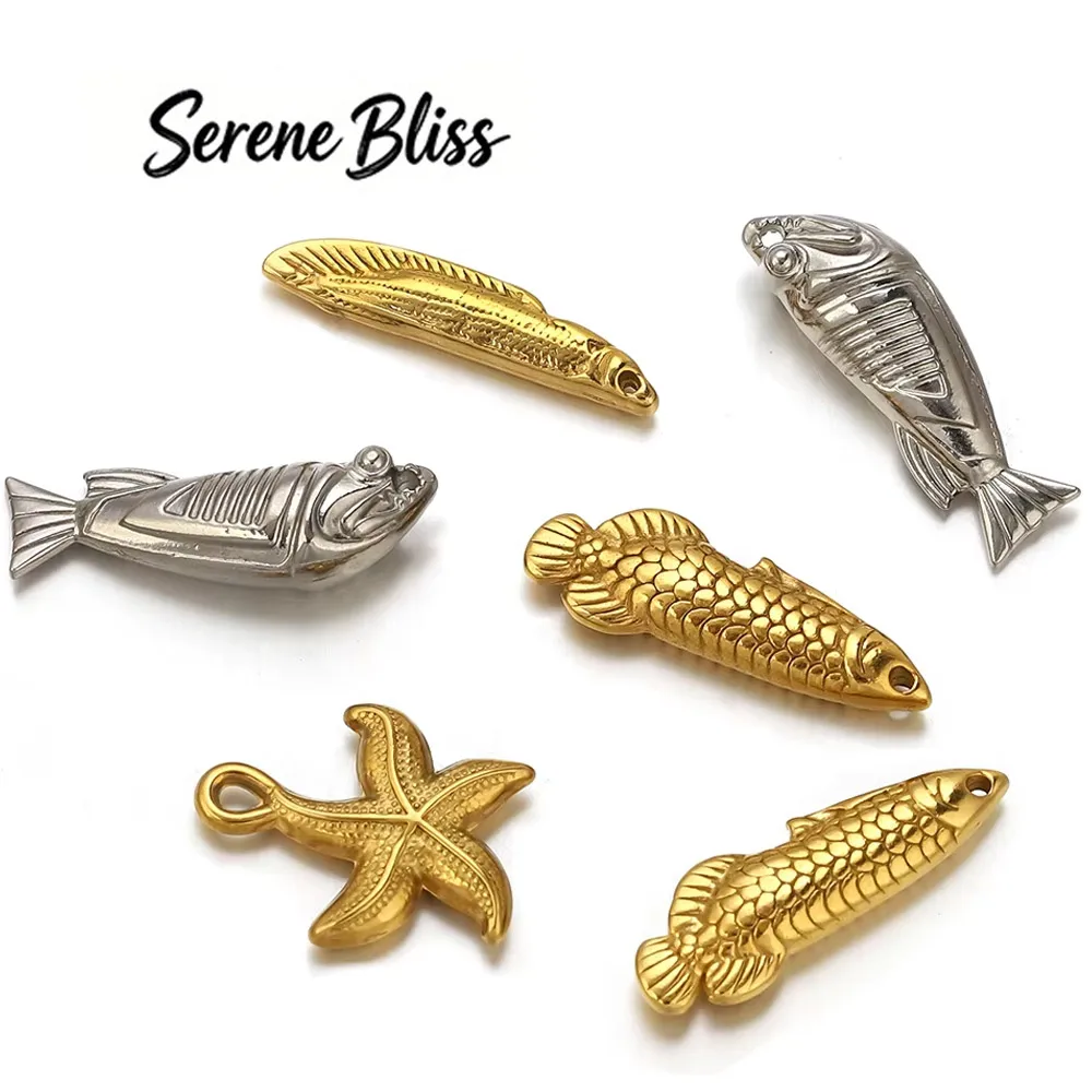 

5pcs Stainless Steel Charms 3D Fish Sea Animal Gold-plated DIY Necklace Earrings Jewelry Making Materials Wholesale Accessories