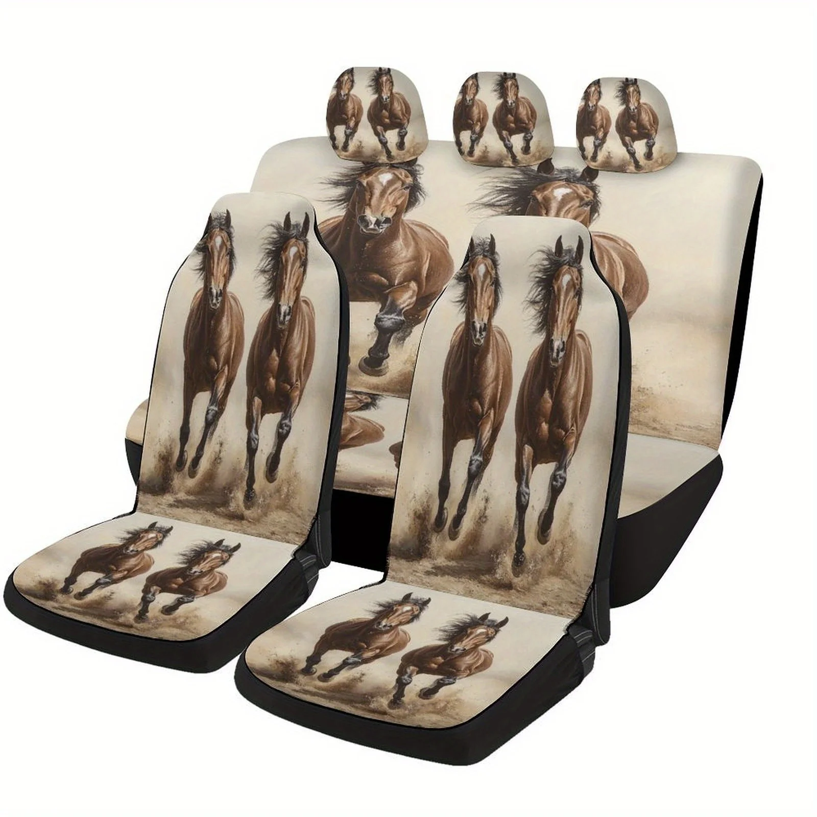 Set Of Car Seat Covers Featuring Galloping Horses, Stylish Novelty Protectors For Most Vehicles, Complete Set For Two Front Seat