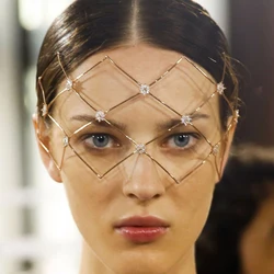 Fashion Show Zircon Flower Eye Mask Nightclub Face Accessories 2025 Masquerade Hollow Metal Bridal Mesh Mask Veil Party Jewelry