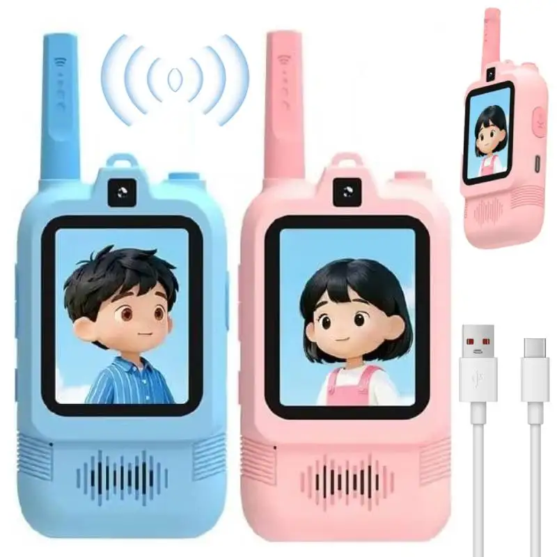 Video Walkie Talkies voor kinderen 2-pack lange afstand walkie talkie tweeweg radio-intercom met foto-opname wandelspeelgoed voor leeftijd 3-12 jaar