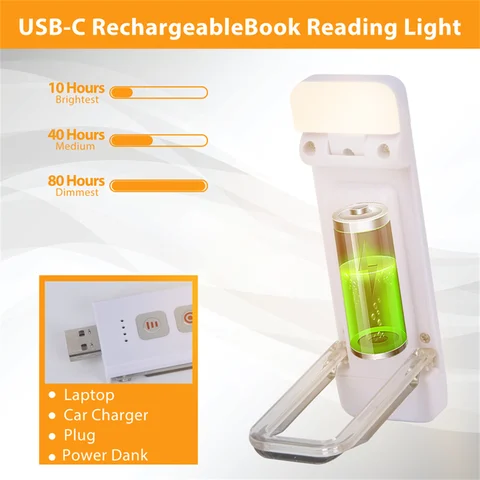Перезаряжаемая USB-лампа для чтения с зажимом — фото устройства