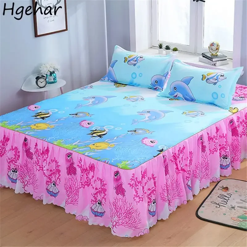 Bed Skirt Fashion Floral Modern Bedspread Textile Mattress Anti-slip Fade Resistant Household Protector Skin-friendly Korean