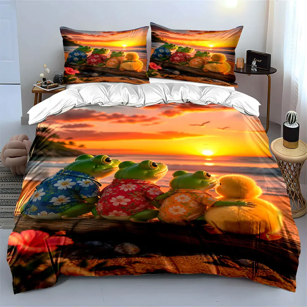 Cozy beach sunset with friends Print Bedding set 3PC 1 duvet cover 2 pillowcases adult and children bedding set Luxury