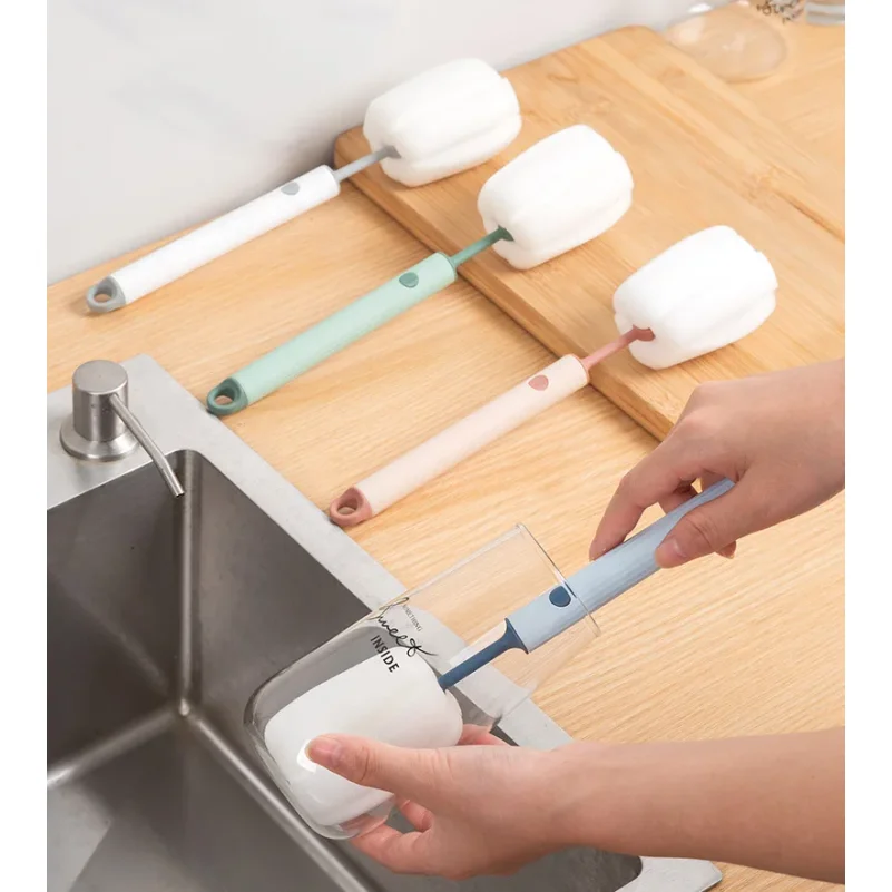 New Nordic-style Cup Brush Long-handled Sponge Cup Brush Detachable and Replaceable Head Baby Bottle and Thermos Cup Clean Brush
