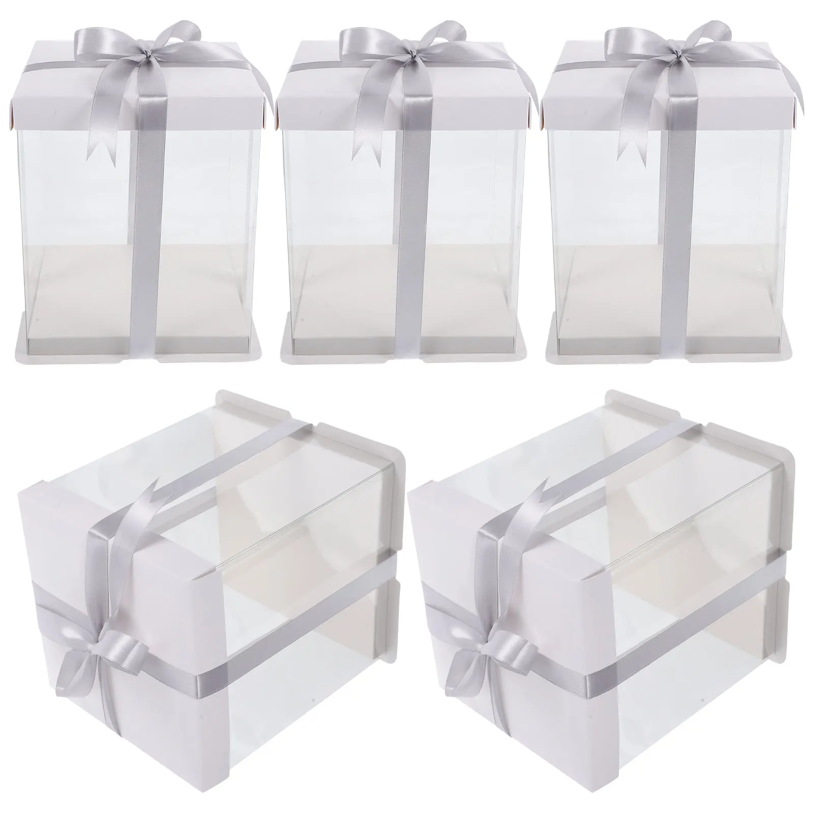 

5pcs Square Transparent Packaging Display 4 Inch Baking Gift Boxes Clear Holder Birthday Boxes Supplies Carrier