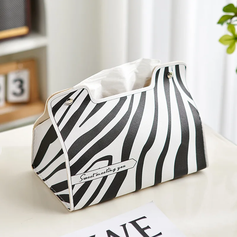 

NEW Leather Tissue Box PU Material Zebra Print Fashion All-match Home Kitchen Living Room Car Portable Paper Bag Home Decoration