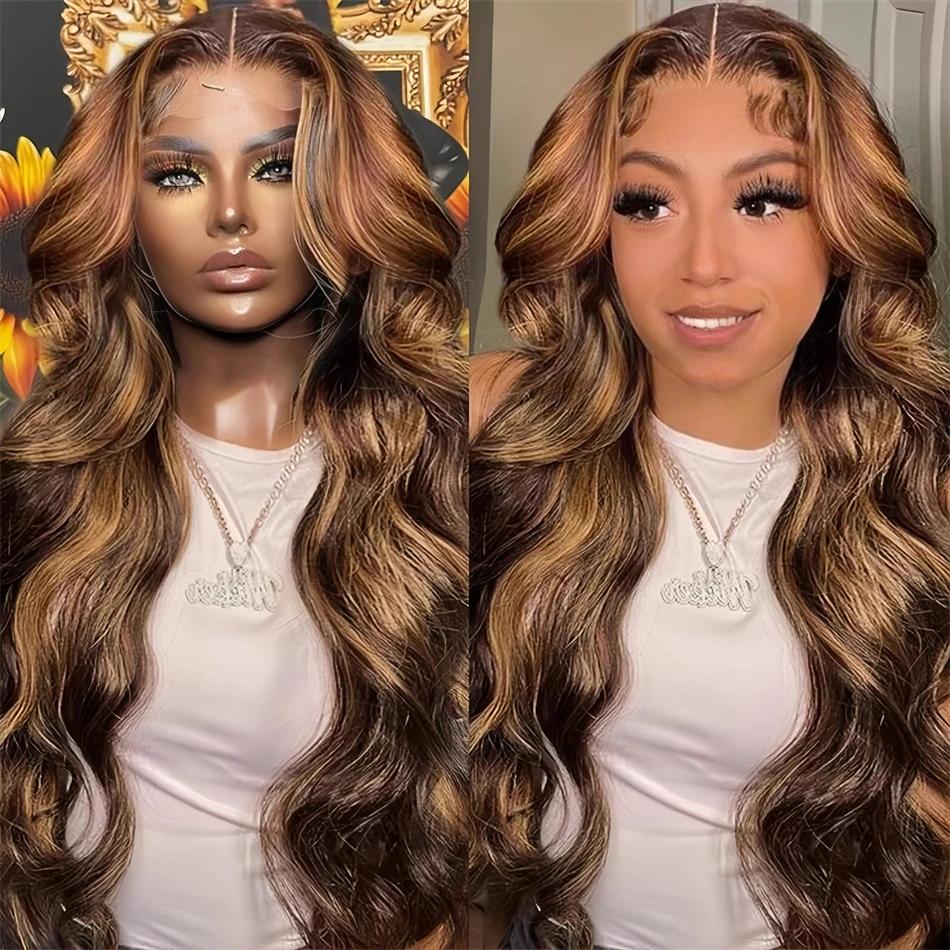 30 Inch Highlight Colored Wig 200 Density 13x6 Hd Lace Frontal 100% Human Hair Brazilian Cheap Body Wave Wigs on Clearance Sale