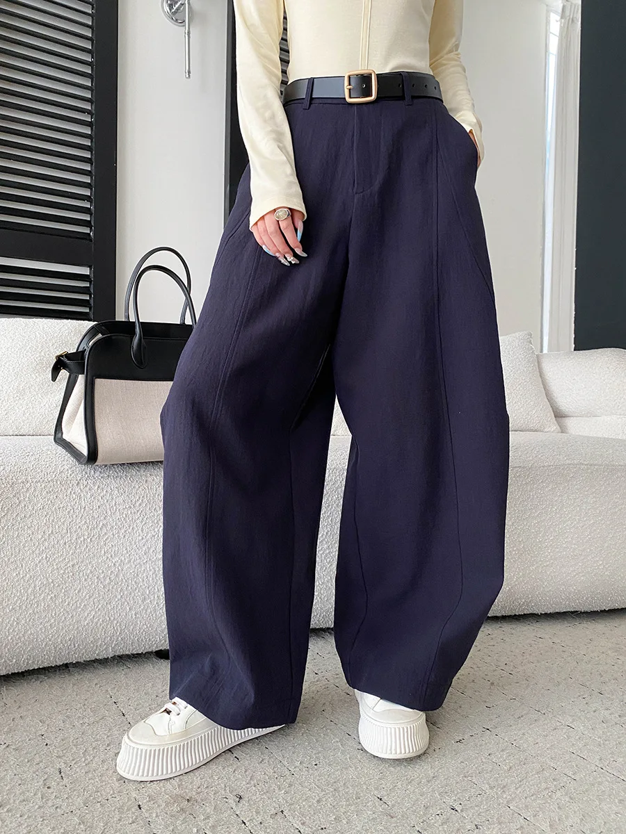 Autumn women's casual solid color high waist loose wide leg pants