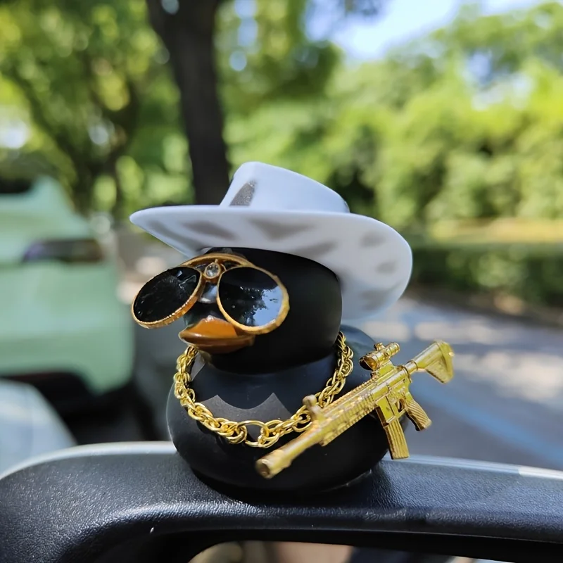 1PC Cowboy Hat Black Duck Car Decoration Rear View Mirror Decoration