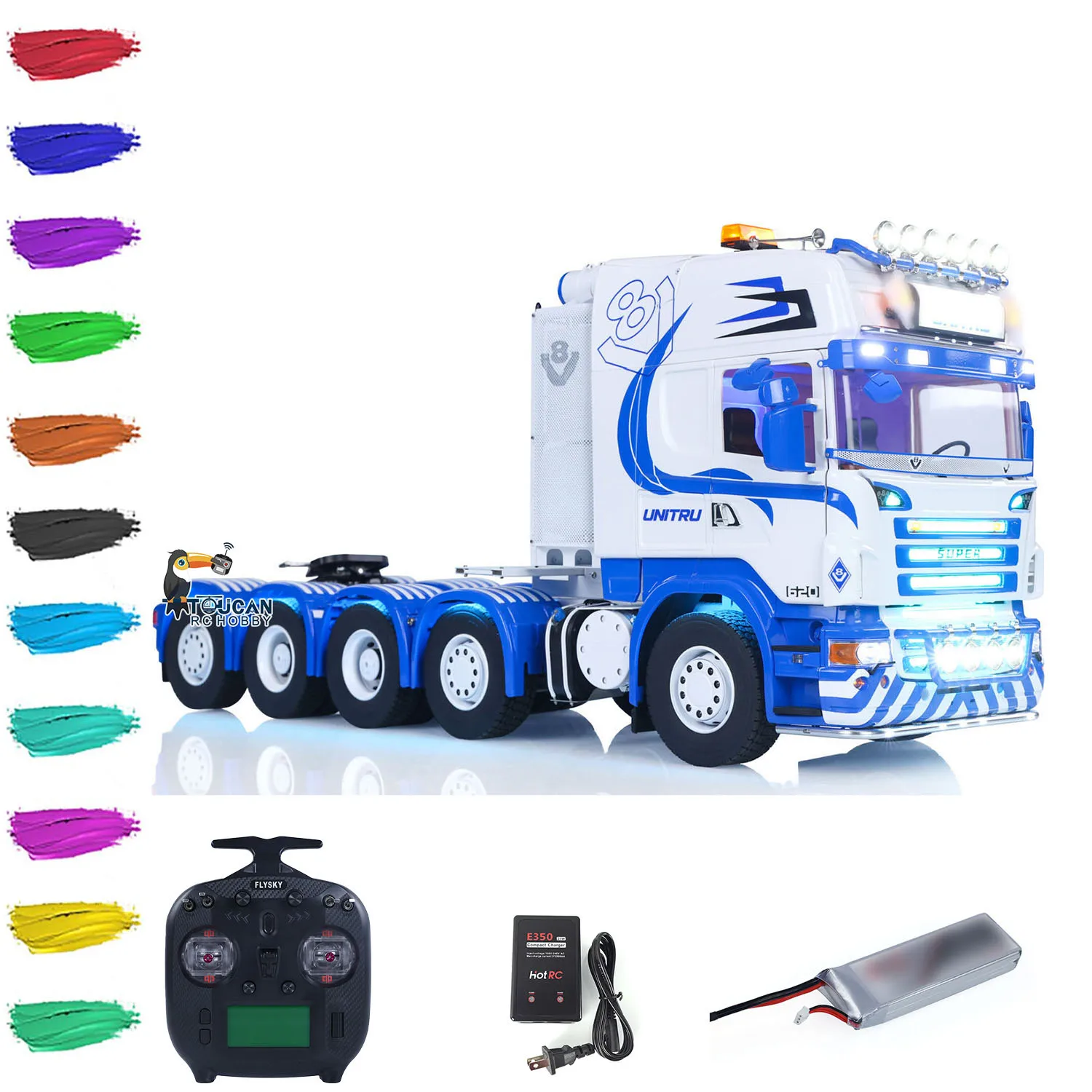 10x10 Unitru 04 الهيكل المعدني SC 3Speed 1/14 RC شاحنة جرار RTR التحكم عن بعد شاحنة سيارة الدخان ضوء الصوت ST8 راديو البطارية