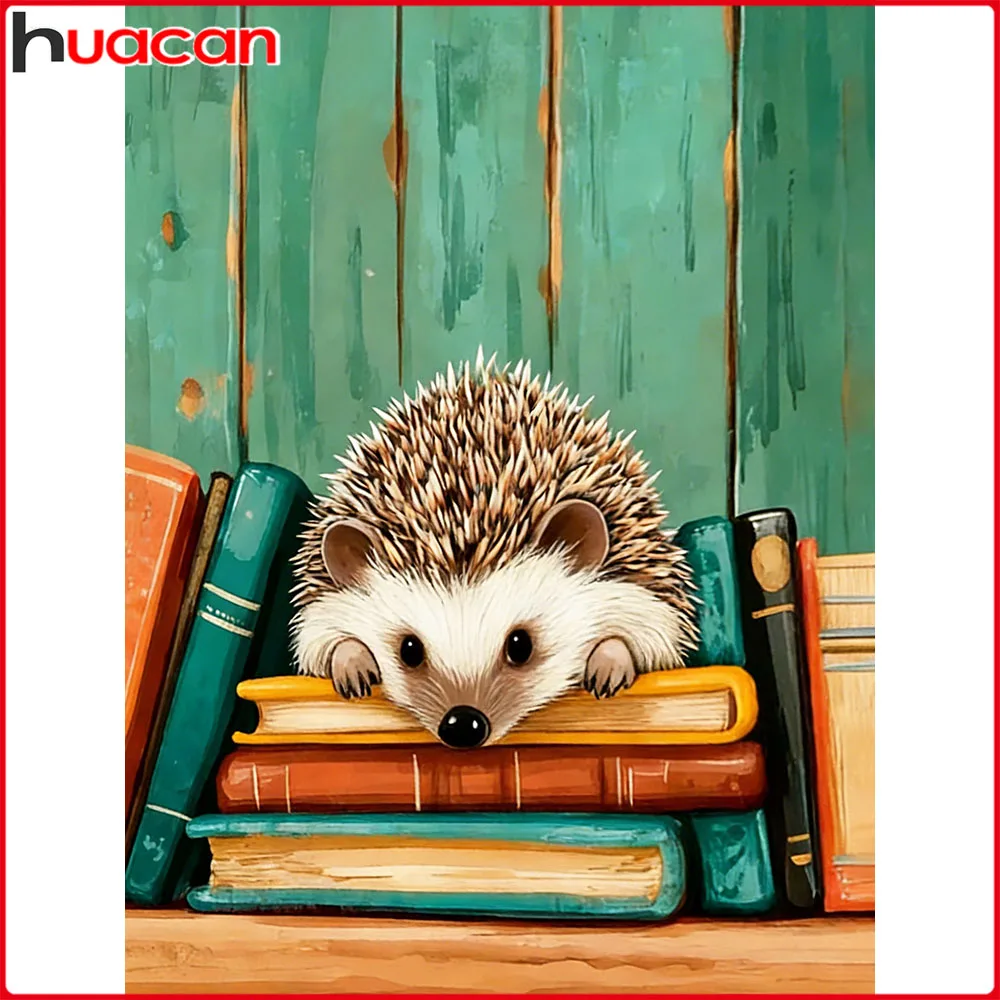 Huacan 5D DIY Diamantmalerei Igel mit Büchern Diamant-Mosaik Tier Komplettset Dekorative Gemälde