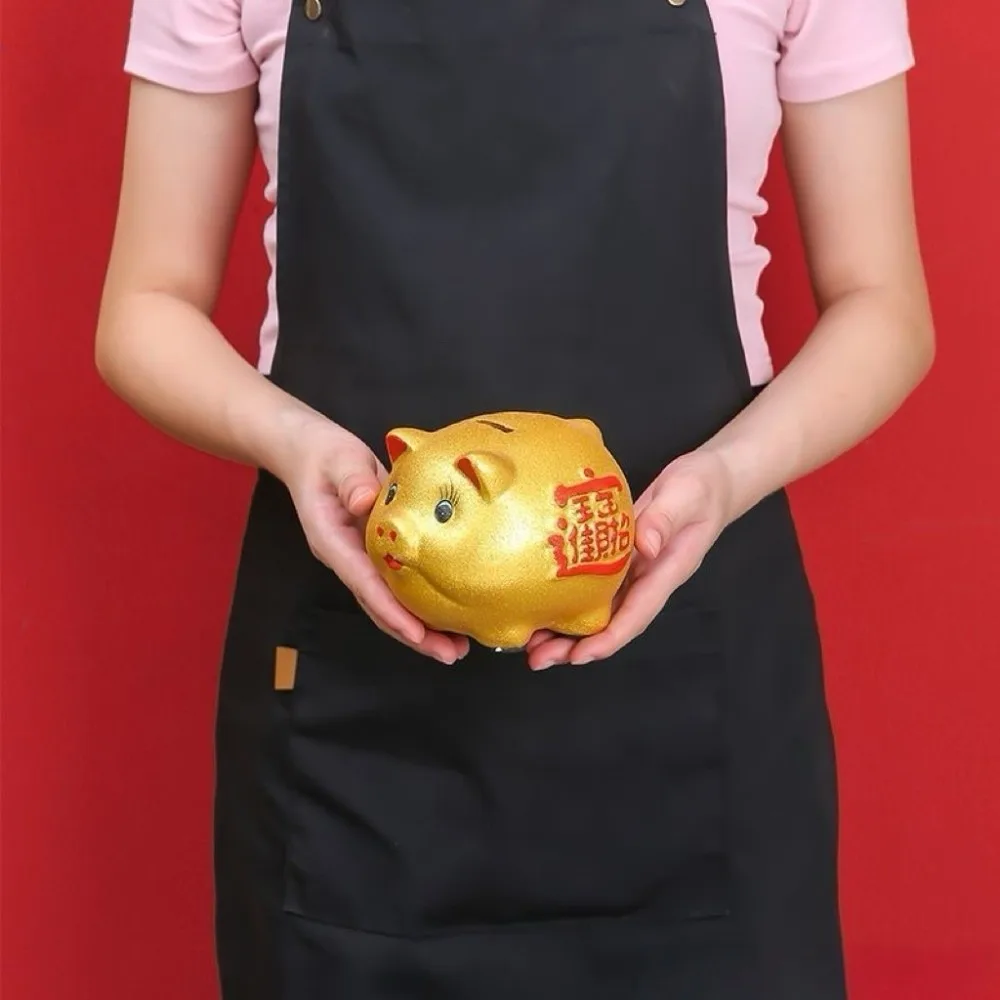 

Practical Animal Piggy Bank Gold Ceramic Pig Money Jar Frosted Good Luck Coin Saving Box New Year Celebration