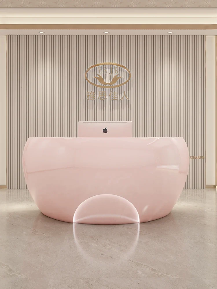 Reception Desk Arc Fiberglass Beauty Salon Simple Modern Company Front Desk Shaped Paint Service Bar Customizable