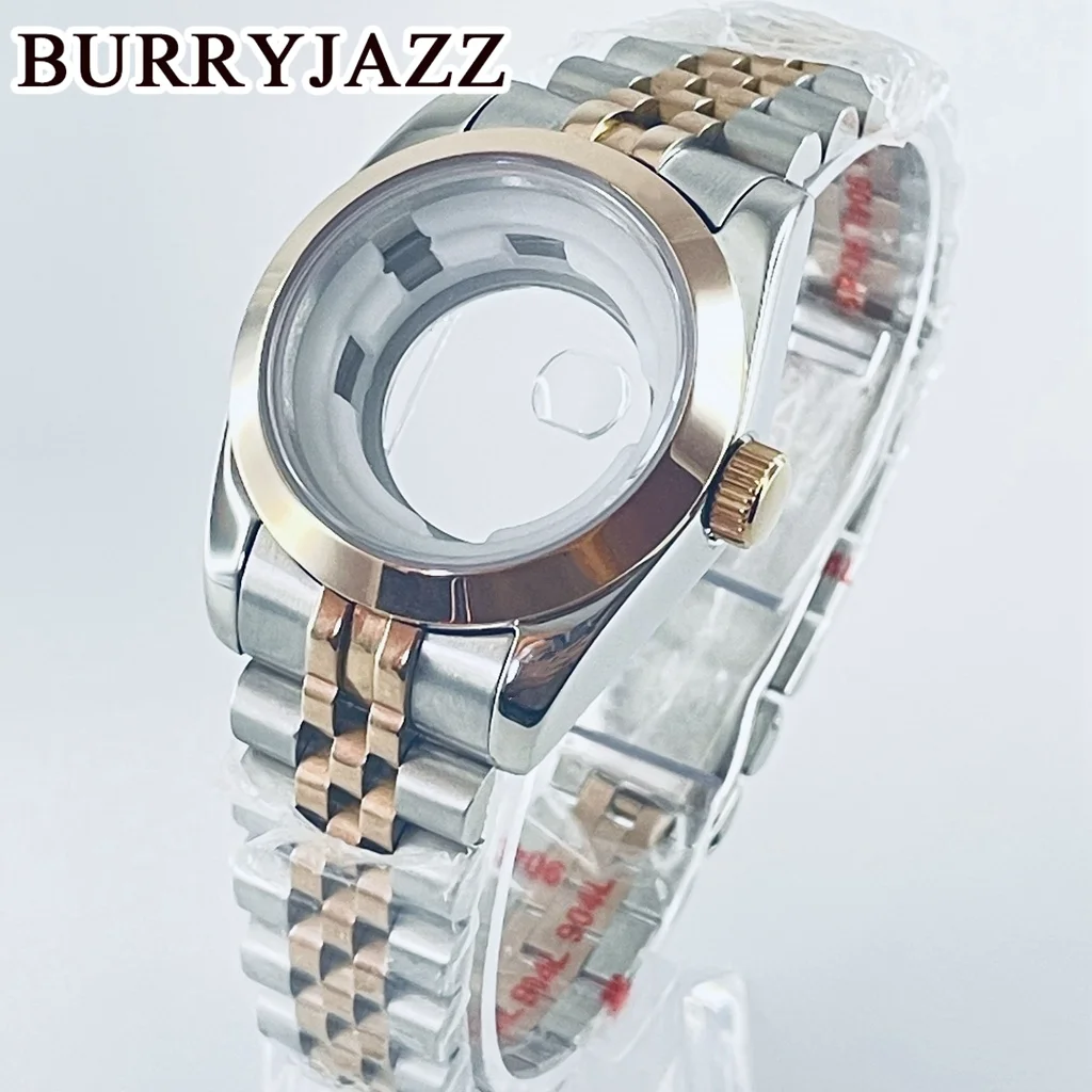 BURRYJAZZ 31mm NH05 NH06 caja de reloj caja de acero inoxidable rosa plateada con cristal de zafiro resistente al agua
