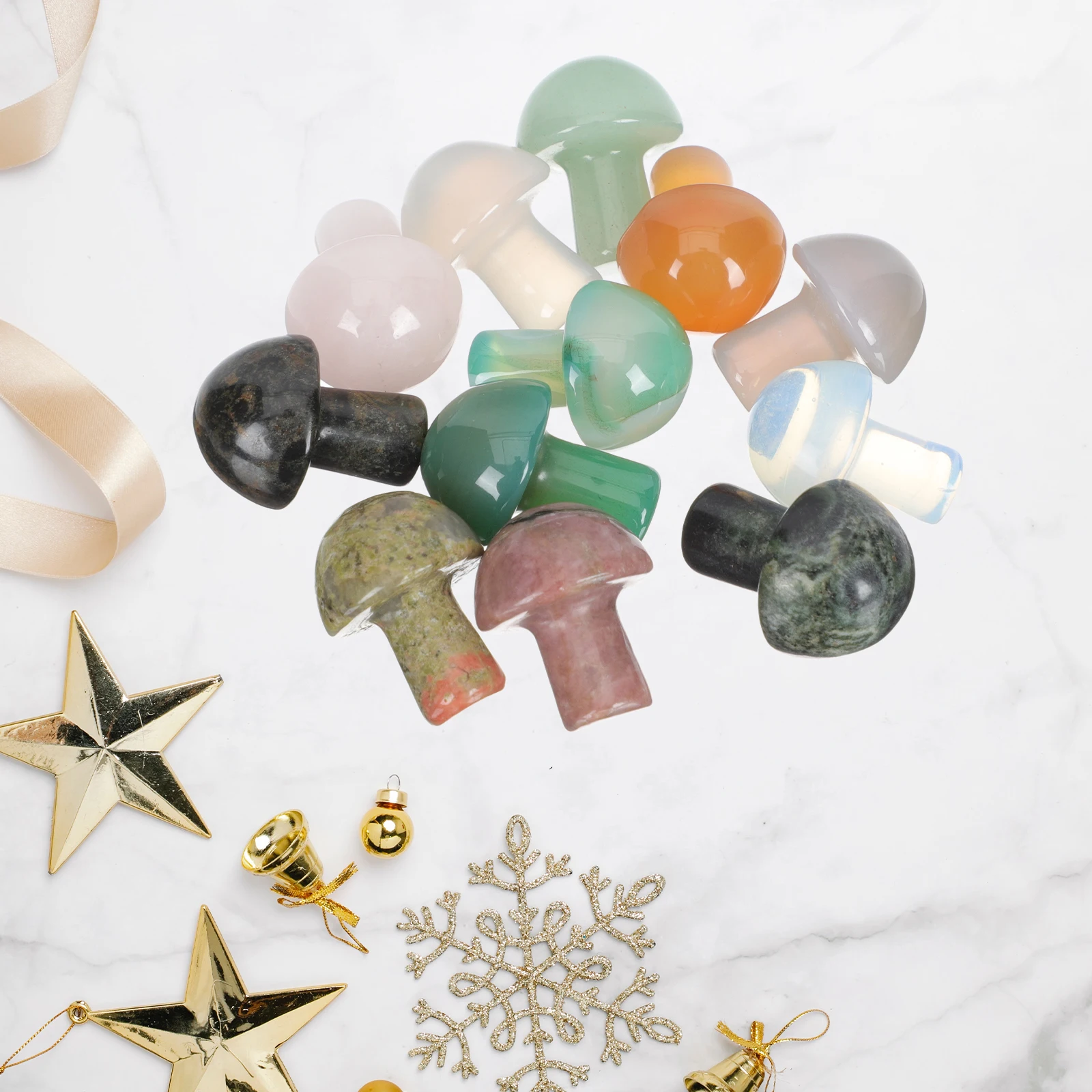 

12pcs Mushroom Decorations Crystal Stone Statues Mini Mushrooms for Garden DIY Home Decors Fish Tank Props Gifts