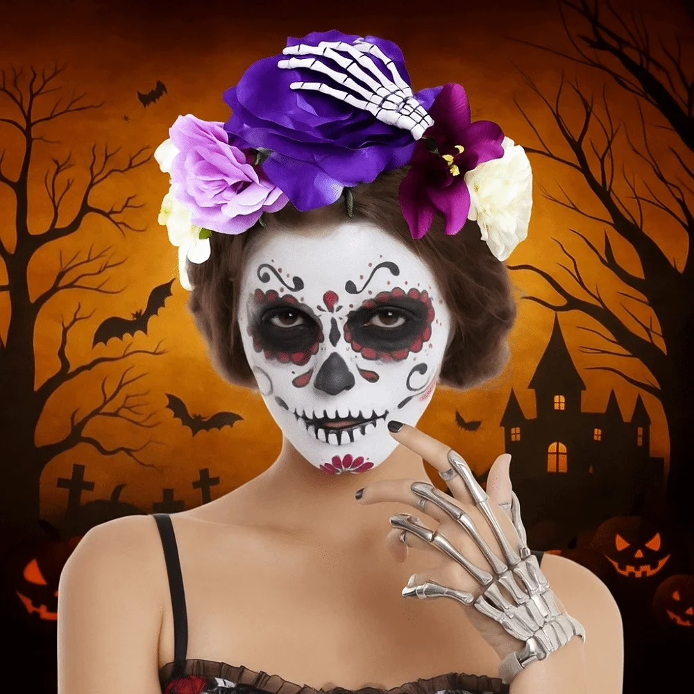 Cooles Kunststoff-Halloween-Stirnband, Geisterklaue, Gothic-Rosenblumenkrone, mehrfarbig, Halloween-Kostüm, florales Haarband für Mädchen