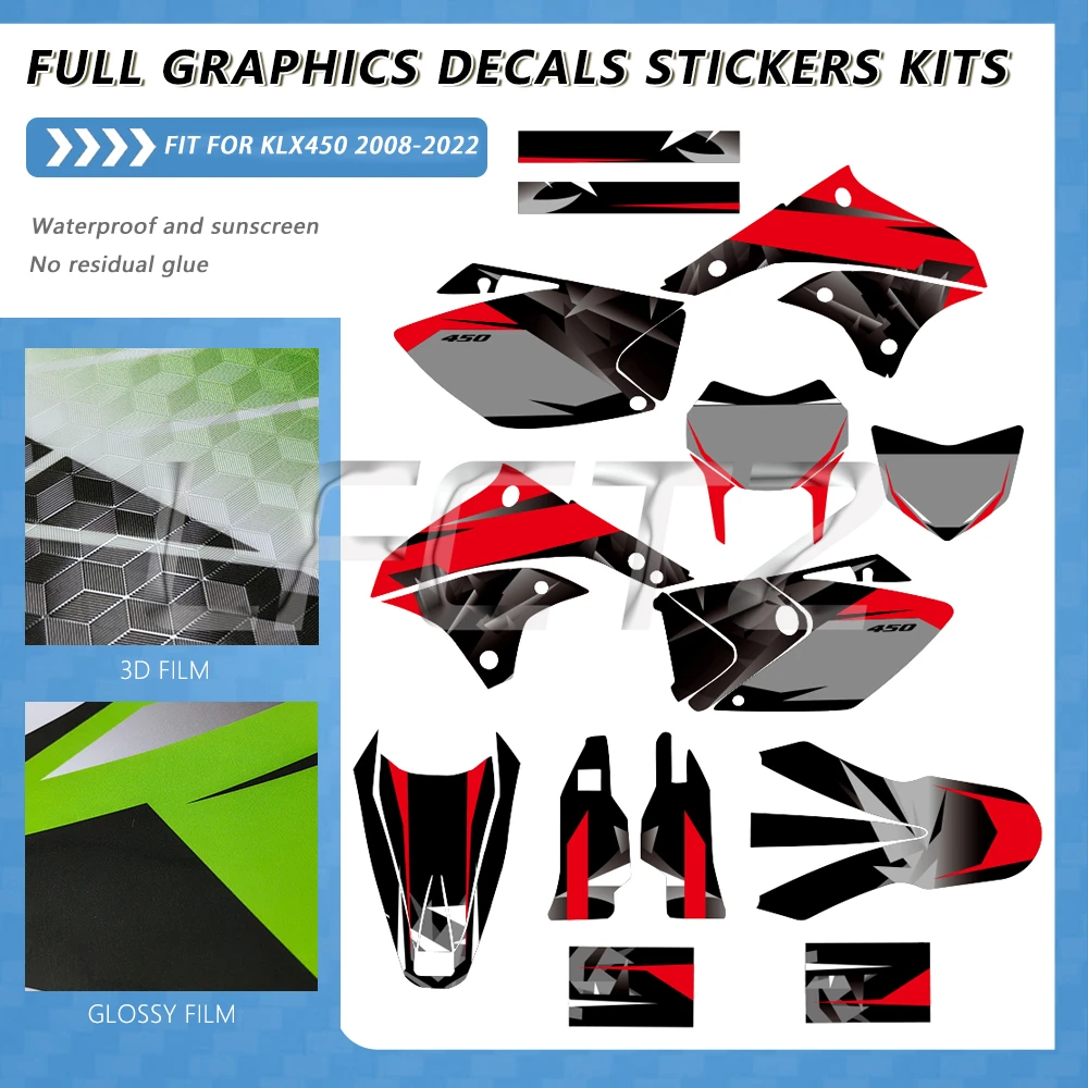 Fit for KAWASAKI KLX450 KLX450R 2008 2009 2010 2011 2012 2013-2022 KLX 450 Motorcycle Full Fairing Graphics Decals Stickers Kits