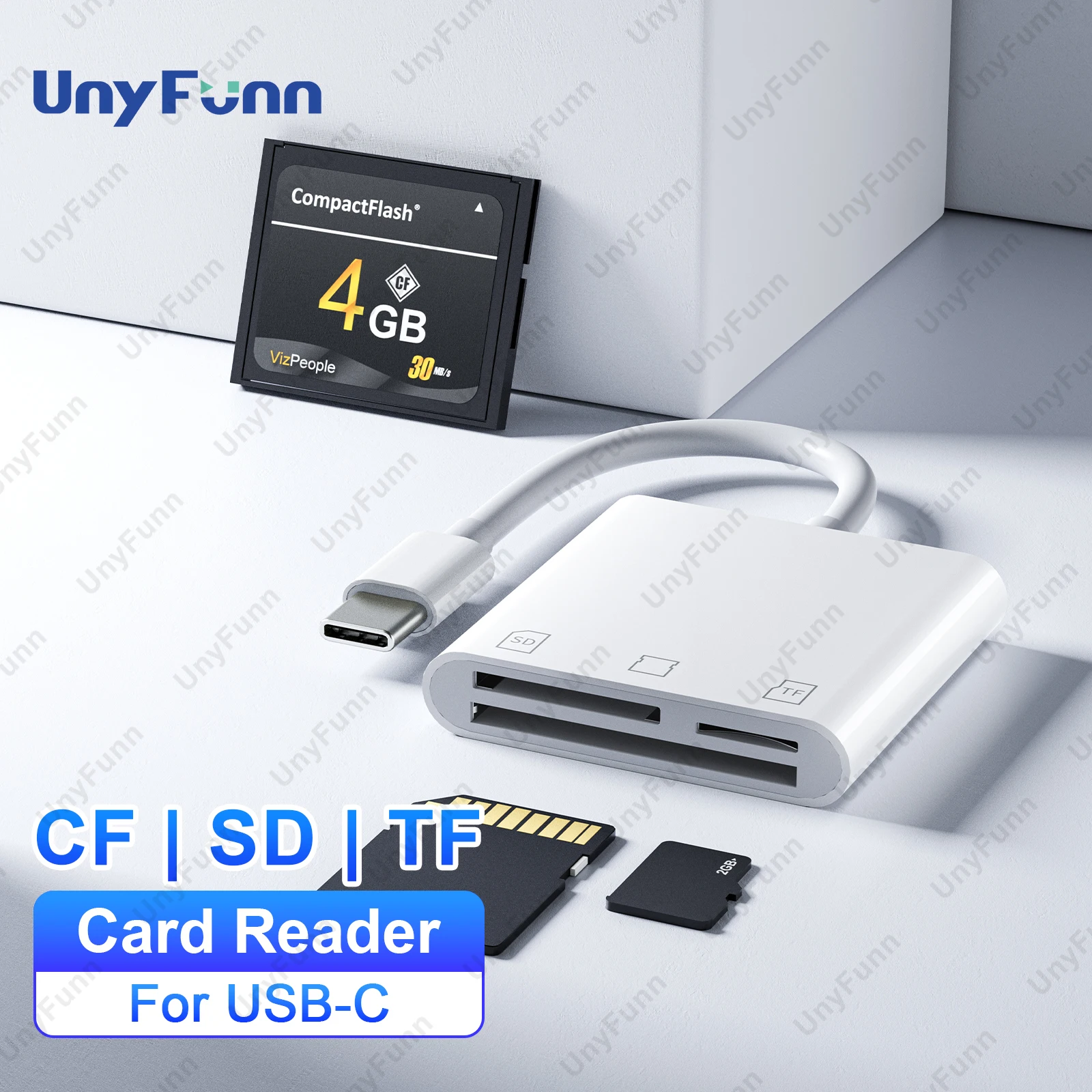 3in1 TypeC CF Card Reader CF SD TF Card Adapter for iPhone 15 iPad MacBook Laptop Android Trail Camera Viewer Memory Card Reader