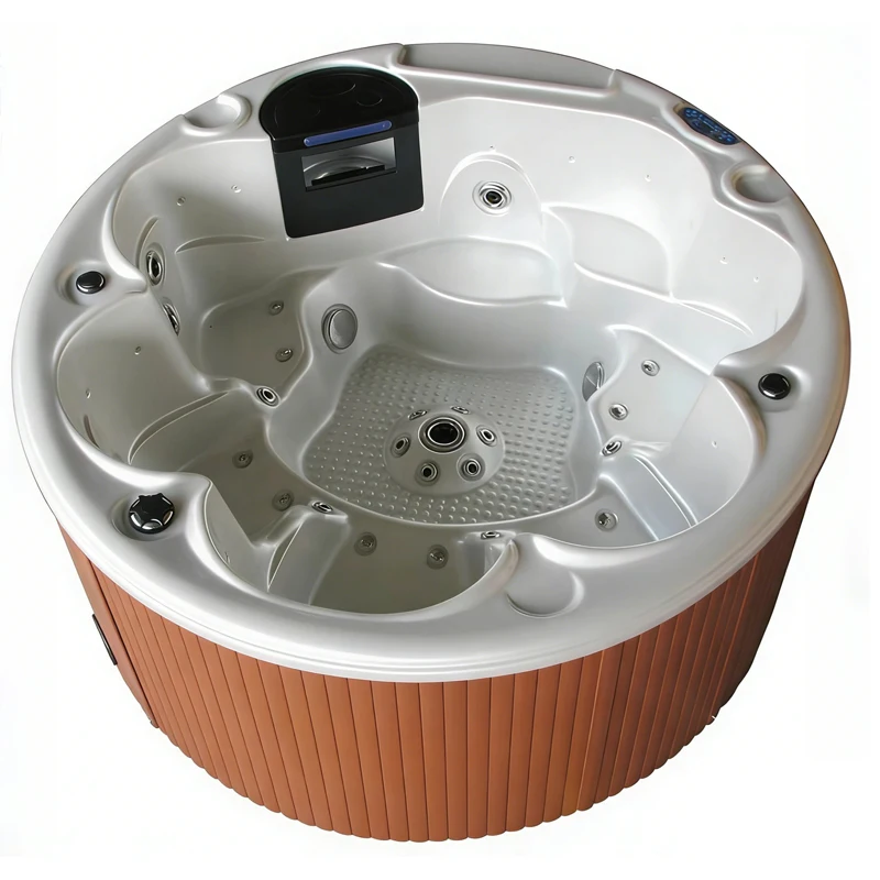 6 Persons Hot Tub, White High-grade Acrylic Whirlpool Bathtub, 220x210x93cm Massage Spa, Premium Outdoor and Indoor Home Spa