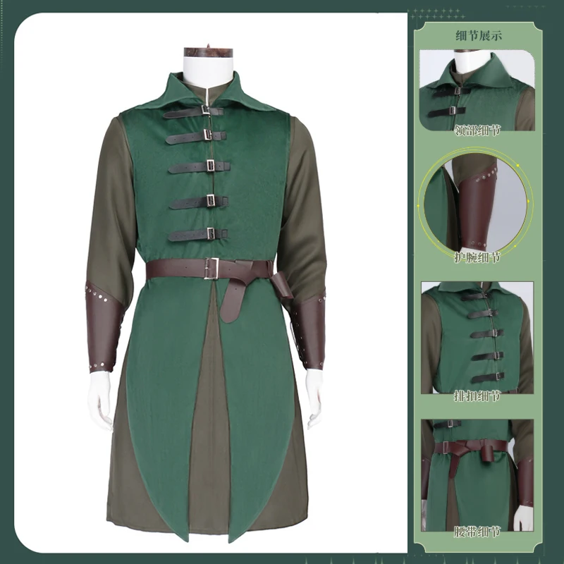 

Men's Medieval Knight Costume Renaissance Vintage Green Tunic Dress Long Shirt Tabard Adult Halloween Party Elf Prince Costumes