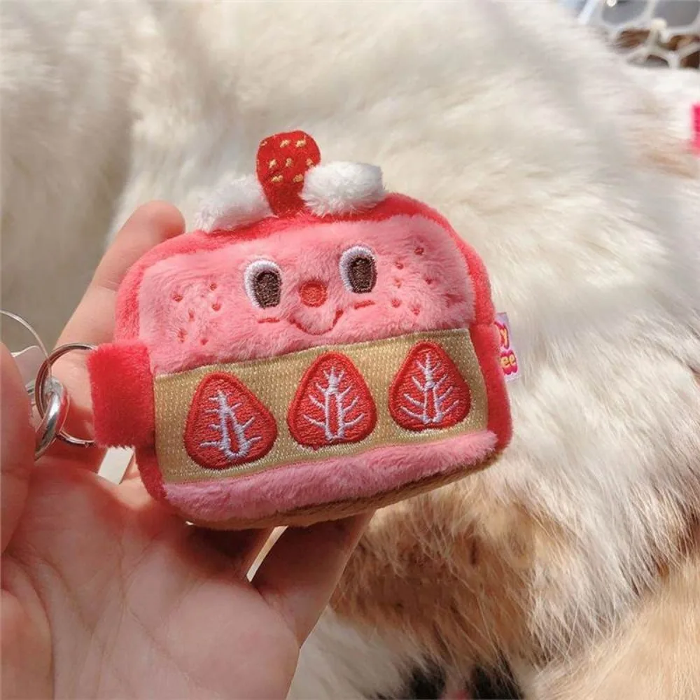 Mini Plush Strawberry Cake Coin Purse Lovely Earphone Case Cute Purse Wallets Zipper Money Bag Children Embroidery Card Holders