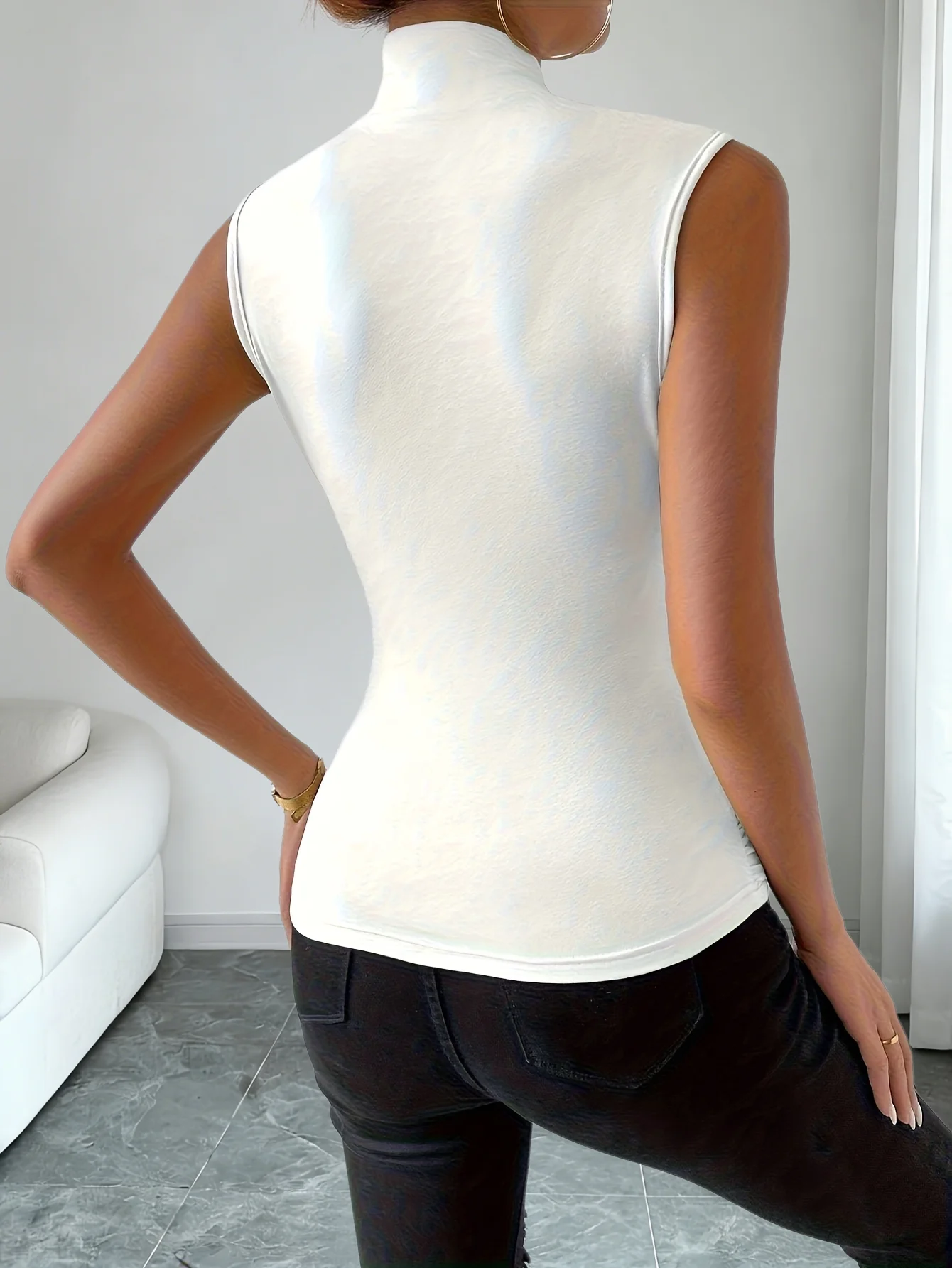 Women 2 Pack Solid Sleeveless Ruched Top Casual High Neck Cross Wrap Form Fitting Tank Top Set