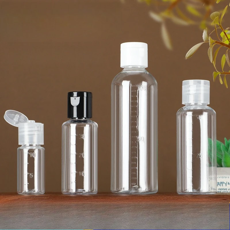 30/50/100pcs 10/20/30/50/100ml Flip Plastic Bottle with Clear Band Scale Butterfly Cap Sample Extrusion and Distribution Bottles
