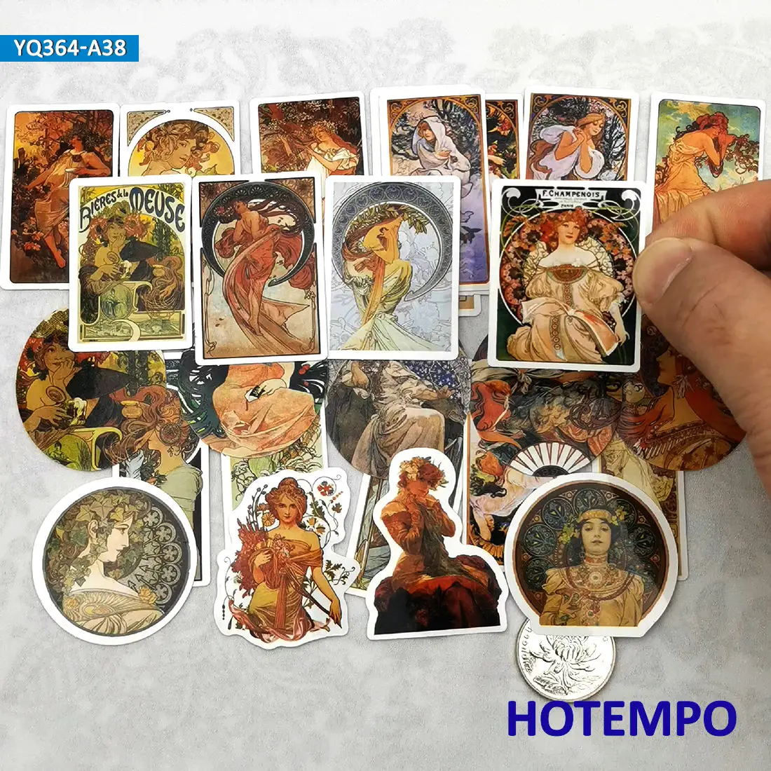 10/38개, 무차 스타일 스티커 세트, 아르누보 레트로 소녀 포스터 그래피티, 노트북 자동차 전화기 스크랩북용, 재미있는 스티커 팩