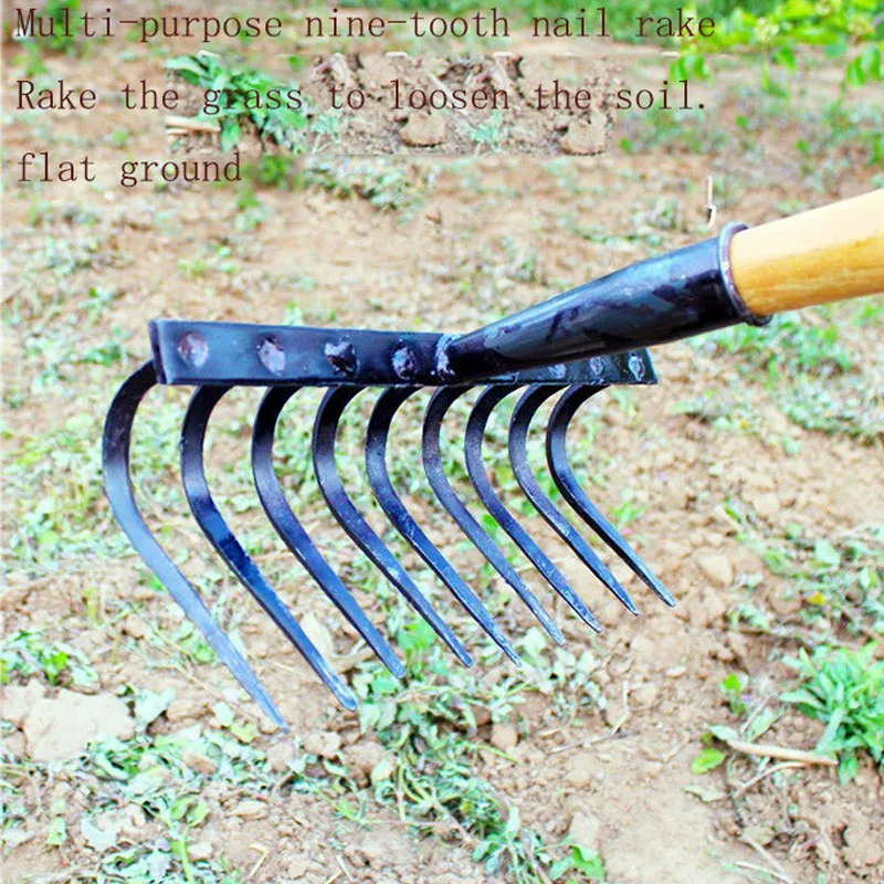 

Agricultural Nail Rake Multi-functional Manual Forging Rake Grass Loose Soil Flat Steel Vegetable Garden Nine-tooth Nail Rake