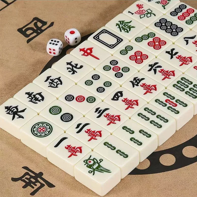 26mm Mini Chinese Mahjong Game Set Portable Traditional Blocks Mahjong 144PCS Party Board Game Two Players Funny